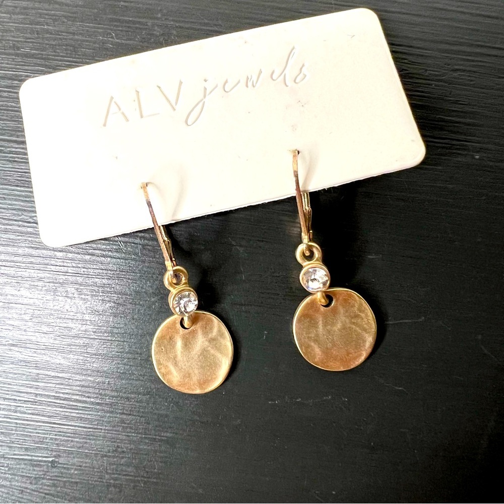 ALV Jewels Round Drop Earrings, Gold/ Cubic Zirconia NWT